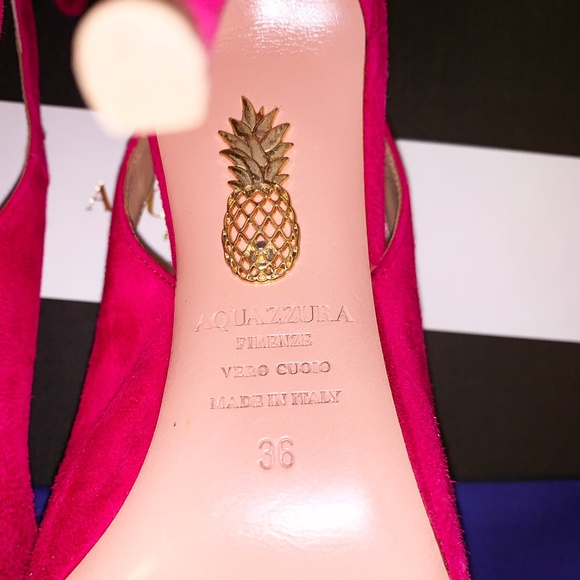 Aquazzura Pink Suede Pointed Toe Tie Pumps - Picture 7 of 8